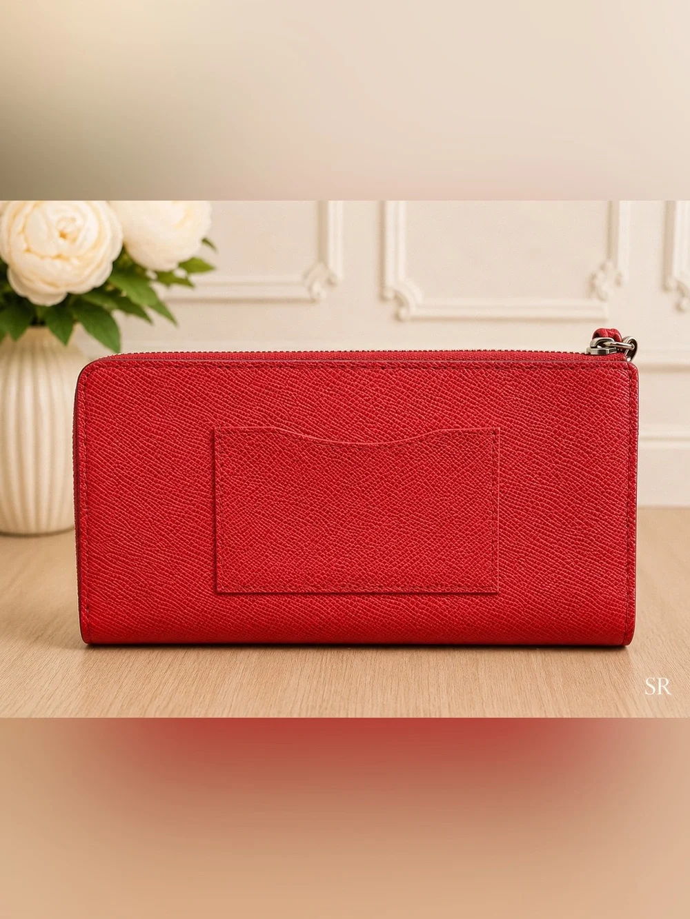 Coach Large Corner Zip Wristlet Red Leather Wallet Gold Hardware